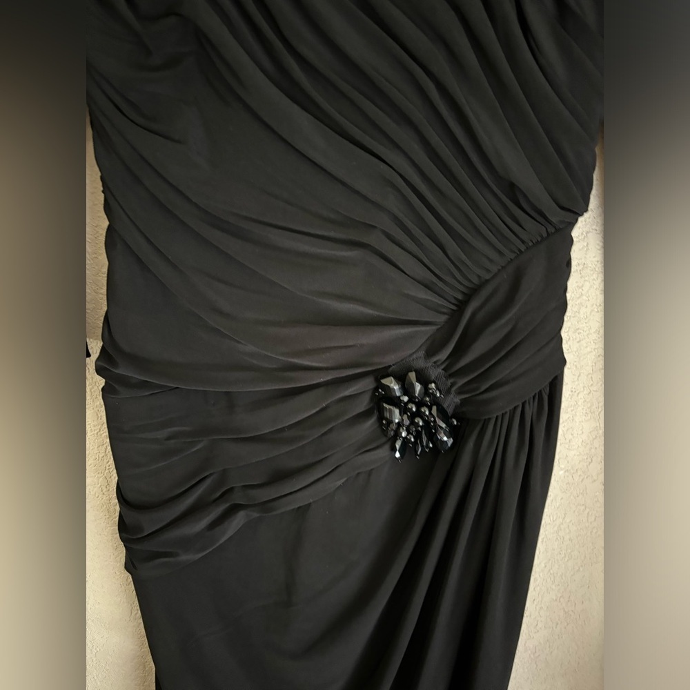 Adrianna Papell Occasions Black Beaded Ruched Bodycon Midi Cocktail Dress 8 - Picture 4 of 9